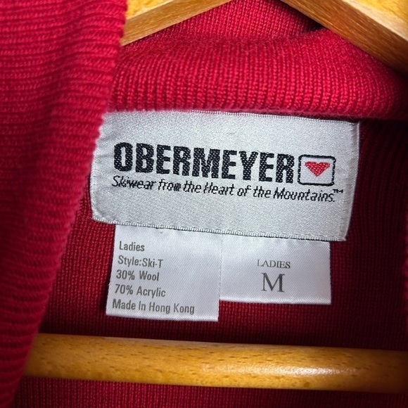 OBERMEYER Vtg Wool Red Crop Long Sleeve Turtleneck Pullover Sweater size M - Picture 7 of 11
